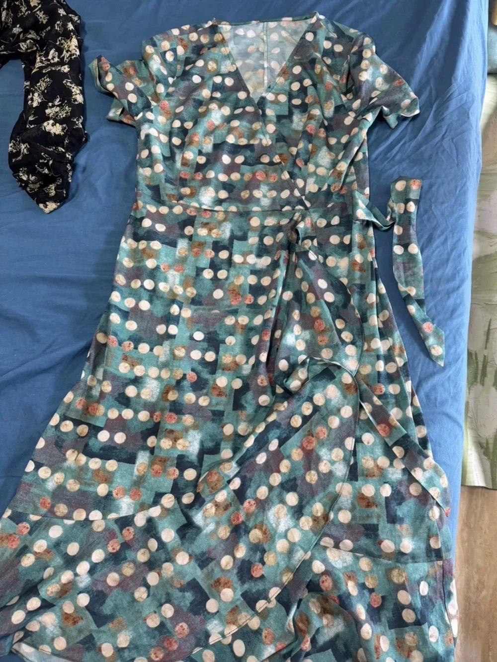 Teal Polka Dot Wrap Dress